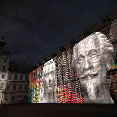 Bild vergr&ouml;&szlig;ern: Klang-Licht-Instellation Schlossfassade